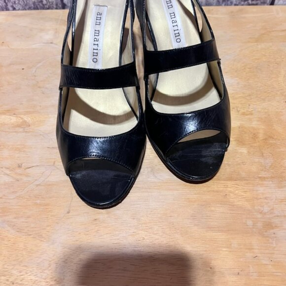 Ann Marino Black Peep Toe Slingback Leather Heels Size 6.5 - Picture 4 of 6